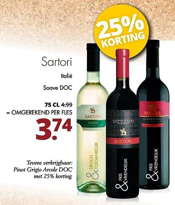 Aanbiedingen Sartori soave doc - Witte wijnen - Geldig van 27/02/2017 tot 11/03/2017 bij Mitra