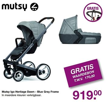 Aanbiedingen Mutsy igo heritage dawn - blue grey frame - Mutsy - Geldig van 19/02/2017 tot 13/03/2017 bij Baby & Tiener Megastore