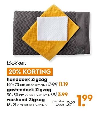 Aanbiedingen Handdoek zigzag - Huismerk - Blokker - Geldig van 25/02/2017 tot 08/03/2017 bij Blokker