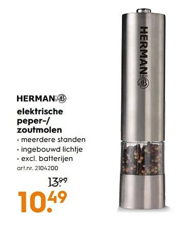 Aanbiedingen Elektrische peper-- zoutmolen - Herman - Geldig van 25/02/2017 tot 08/03/2017 bij Blokker