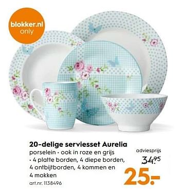 Aanbiedingen 20-delige serviesset aurelia - Huismerk - Blokker - Geldig van 25/02/2017 tot 08/03/2017 bij Blokker