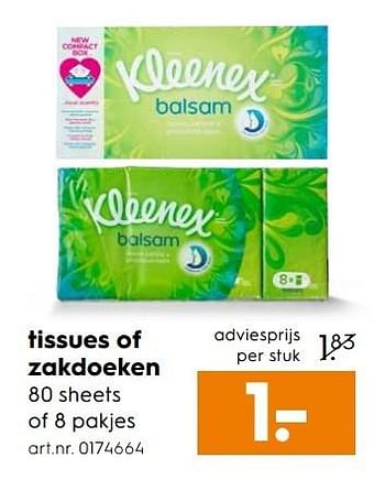 Aanbiedingen Tissues of zakdoeken - Kleenex - Geldig van 25/02/2017 tot 08/03/2017 bij Blokker