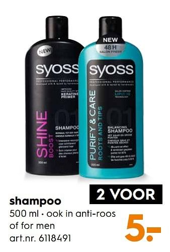 Aanbiedingen Shampoo ook in anti-roos of for men - Syoss - Geldig van 25/02/2017 tot 08/03/2017 bij Blokker