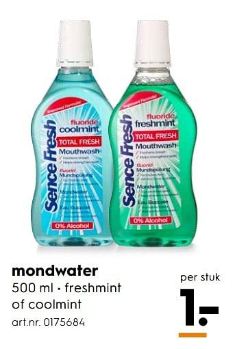 Aanbiedingen Mondwater freshmint of coolmint - Sencefresh - Geldig van 25/02/2017 tot 08/03/2017 bij Blokker