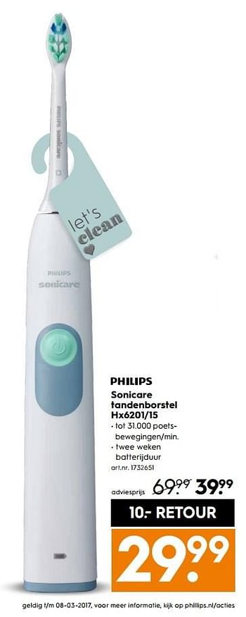 Aanbiedingen Sonicare tandenborstel hx6201-15 - Philips - Geldig van 25/02/2017 tot 08/03/2017 bij Blokker