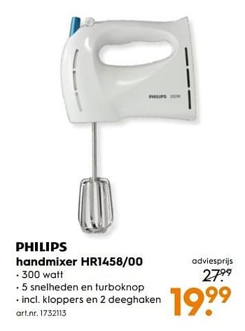 Aanbiedingen Philips handmixer hr1458-00 - Philips - Geldig van 25/02/2017 tot 08/03/2017 bij Blokker