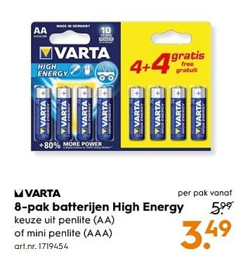 Aanbiedingen Varta 8-pak batterijen high energy - Varta - Geldig van 25/02/2017 tot 08/03/2017 bij Blokker