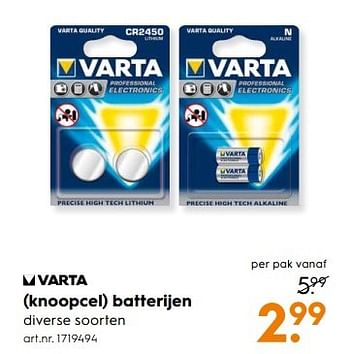 Aanbiedingen Varta batterijen - Varta - Geldig van 25/02/2017 tot 08/03/2017 bij Blokker