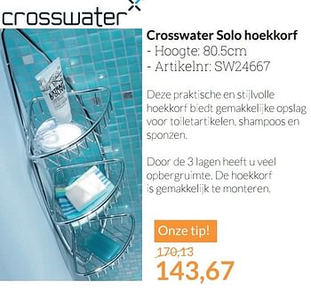 Aanbiedingen Crosswater solo hoekkorf - Crosswater - Geldig van 01/03/2017 tot 31/03/2017 bij Sanitairwinkel