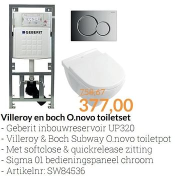 Aanbiedingen Villeroy en boch o.novo toiletset - Villeroy &amp; boch - Geldig van 01/03/2017 tot 31/03/2017 bij Sanitairwinkel