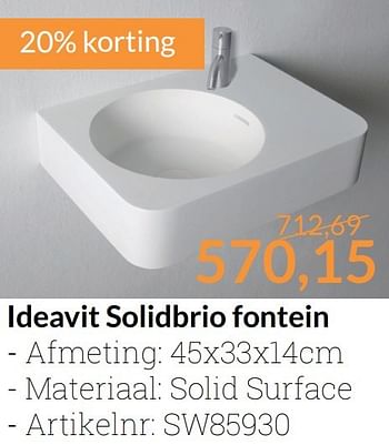 Aanbiedingen Ideavit solidbrio fontein - Ideavit - Geldig van 01/03/2017 tot 31/03/2017 bij Sanitairwinkel
