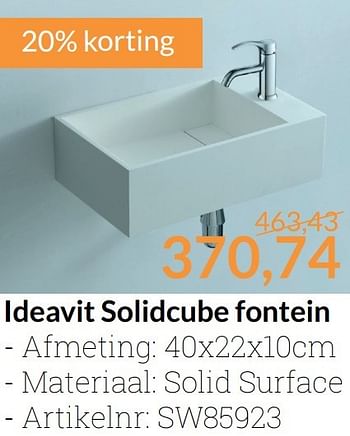 Aanbiedingen Ideavit solidcube fontein - Ideavit - Geldig van 01/03/2017 tot 31/03/2017 bij Sanitairwinkel