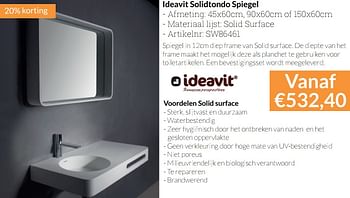 Aanbiedingen Ideavit solidtondo spiegel - Ideavit - Geldig van 01/03/2017 tot 31/03/2017 bij Sanitairwinkel