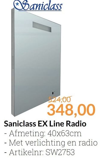 Aanbiedingen Saniclass ex line radio - Saniclass - Geldig van 01/03/2017 tot 31/03/2017 bij Sanitairwinkel
