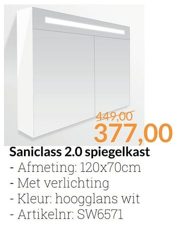 Aanbiedingen Saniclass 2.0 spiegelkast - Saniclass - Geldig van 01/03/2017 tot 31/03/2017 bij Sanitairwinkel