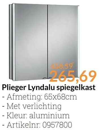 Aanbiedingen Plieger lyndalu spiegelkast - Plieger - Geldig van 01/03/2017 tot 31/03/2017 bij Sanitairwinkel