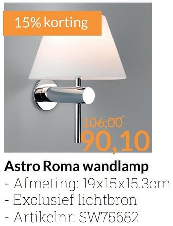 Aanbiedingen Astro roma wandlamp - Astro - Geldig van 01/03/2017 tot 31/03/2017 bij Sanitairwinkel