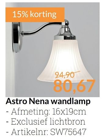 Aanbiedingen Astro nena wandlamp - Astro - Geldig van 01/03/2017 tot 31/03/2017 bij Sanitairwinkel