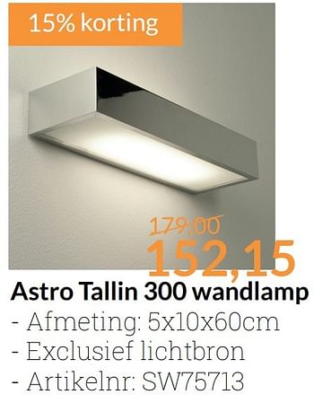 Aanbiedingen Astro tallin 300 wandlamp - Astro - Geldig van 01/03/2017 tot 31/03/2017 bij Sanitairwinkel