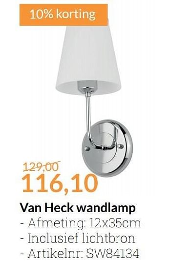 Aanbiedingen Van heck wandlamp - Van Heck - Geldig van 01/03/2017 tot 31/03/2017 bij Sanitairwinkel