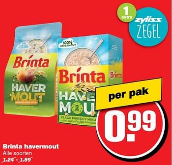 Aanbiedingen Brinta havermout - Brinta - Geldig van 01/03/2017 tot 07/03/2017 bij Hoogvliet