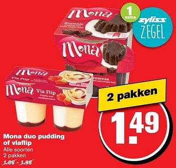 Aanbiedingen Mona duo pudding of vlafl ip - Mona - Geldig van 01/03/2017 tot 07/03/2017 bij Hoogvliet