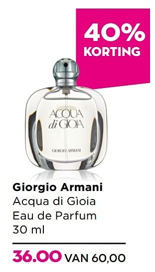 Aanbiedingen Giorgio armani acqua di gìoia eau de parfum 30 ml - Giorgio Armani - Geldig van 23/02/2017 tot 12/03/2017 bij Ici Paris XL
