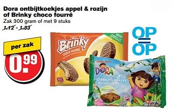 Aanbiedingen Dora ontbijtkoekjes appel + rozijn of brinky choco fourré - Dora - Geldig van 01/03/2017 tot 07/03/2017 bij Hoogvliet