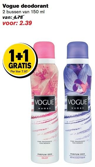 Aanbiedingen Vogue deodorant - Vogue - Geldig van 01/03/2017 tot 07/03/2017 bij Hoogvliet