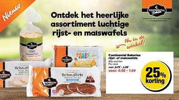 Aanbiedingen Continental bakeries rijst- of maiswafels - Continental - Geldig van 01/03/2017 tot 07/03/2017 bij Hoogvliet