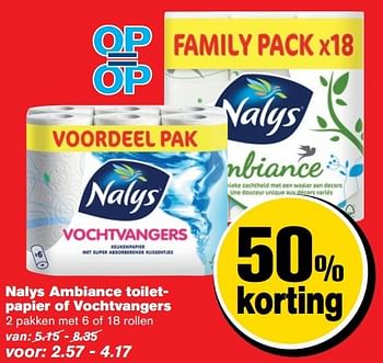 Aanbiedingen Nalys ambiance toiletpapier of vochtvangers - Nalys - Geldig van 01/03/2017 tot 07/03/2017 bij Hoogvliet