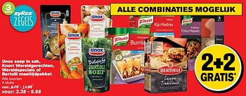 Aanbiedingen Unox soep in zak, knorr wereldgerechten, wereldspecials of bertolli maaltijdpakket - Huismerk - Hoogvliet - Geldig van 01/03/2017 tot 07/03/2017 bij Hoogvliet