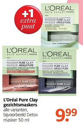 Aanbiedingen L`oréal pure clay gezichtsmaskers - L'Oreal Paris - Geldig van 27/02/2017 tot 12/03/2017 bij Etos