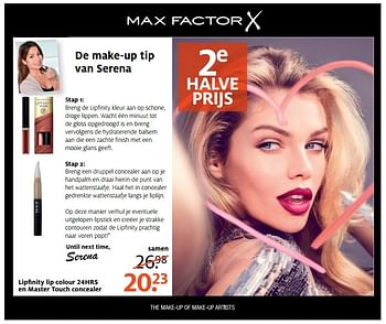 Aanbiedingen Lipfinity lip colour 24hrs en master touch concealer - Max Factor - Geldig van 27/02/2017 tot 12/03/2017 bij Etos