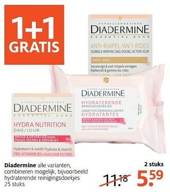 Aanbiedingen Diadermine hydraterende reinigingsdoekjes - Diadermine - Geldig van 27/02/2017 tot 12/03/2017 bij Etos