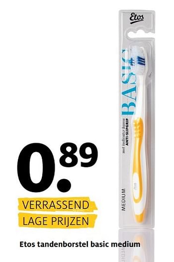 Aanbiedingen Etos tandenborstel basic medium - Huismerk - Etos - Geldig van 27/02/2017 tot 12/03/2017 bij Etos