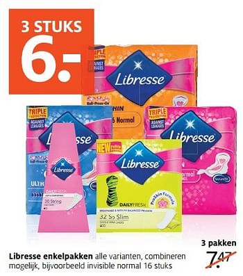 Aanbiedingen Libresse enkelpakken invisible normal - Libresse - Geldig van 27/02/2017 tot 12/03/2017 bij Etos