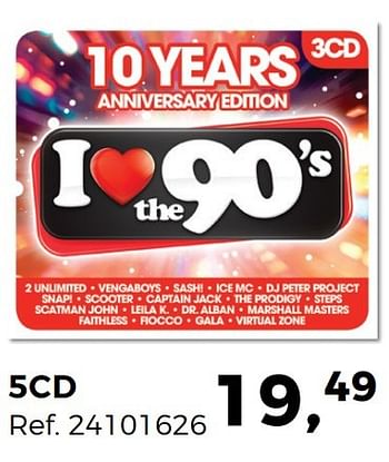 Aanbiedingen 5cd 10 years anniversary edition i love the 90`s - Huismerk - Supra Bazar - Geldig van 07/03/2017 tot 04/04/2017 bij Supra Bazar