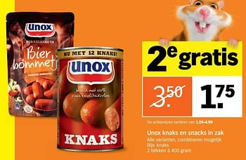 Aanbiedingen Unox knaks en snacks in zak - Unox - Geldig van 06/03/2017 tot 12/03/2017 bij Albert Heijn