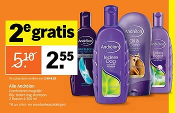 Aanbiedingen Alle andrélon iedere dag shampoo - Andrelon - Geldig van 06/03/2017 tot 12/03/2017 bij Albert Heijn