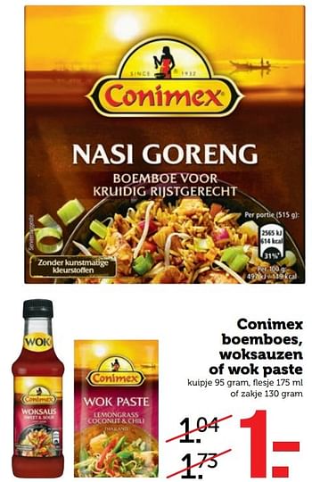 Aanbiedingen Conimex boemboes, woksauzen of wok paste - Conimex - Geldig van 05/03/2017 tot 12/03/2017 bij Coop