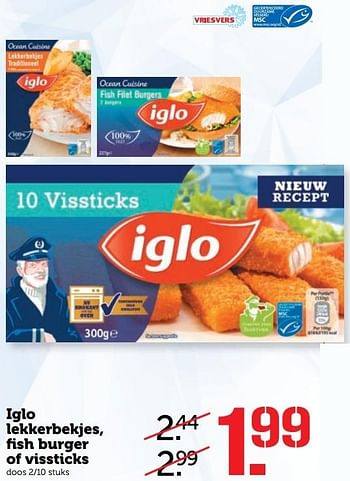 Aanbiedingen Iglo lekkerbekjes fi sh burger of vissticks - Iglo - Geldig van 05/03/2017 tot 12/03/2017 bij Coop