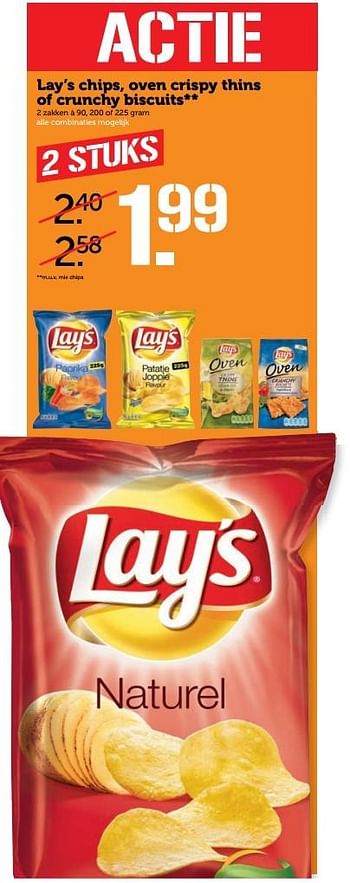 Aanbiedingen Lay`s chips, oven crispy thins of crunchy biscuits - Lay's - Geldig van 05/03/2017 tot 12/03/2017 bij Coop