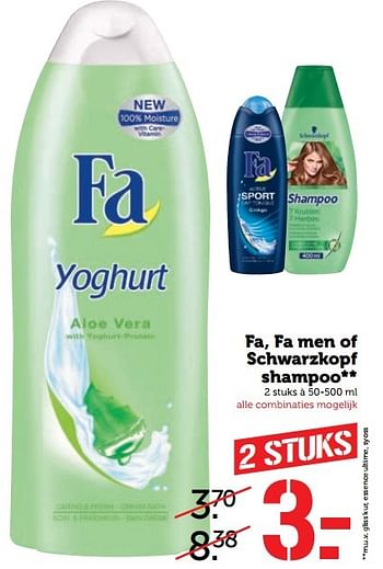 Aanbiedingen Fa men of schwarzkopf shampoo - Fa - Geldig van 05/03/2017 tot 12/03/2017 bij Coop