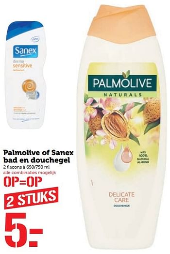 Aanbiedingen Palmolive of sanex bad en douchegel - Palmolive - Geldig van 05/03/2017 tot 12/03/2017 bij Coop