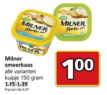 Aanbiedingen Milner smeerkaas - Milner - Geldig van 06/03/2017 tot 12/03/2017 bij Jan Linders