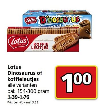 Aanbiedingen Lotus dinosaurus of koffieleutjes - Lotus Bakeries - Geldig van 06/03/2017 tot 12/03/2017 bij Jan Linders