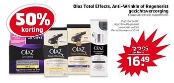 Aanbiedingen Olaz total effects, anti-wrinkle of regenerist gezichtsverzorging - Olaz - Geldig van 07/03/2017 tot 12/03/2017 bij Trekpleister