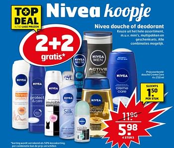 Aanbiedingen Nivea douche of deodorant - Nivea - Geldig van 07/03/2017 tot 12/03/2017 bij Trekpleister