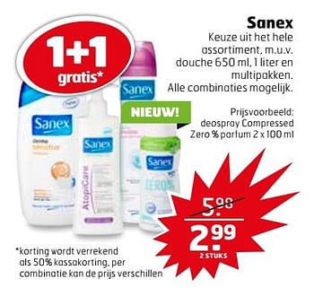 Aanbiedingen Sanex deospray compressed zero % parfum - Sanex - Geldig van 07/03/2017 tot 12/03/2017 bij Trekpleister